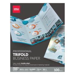 Office Depot® Brand Professional Trifold Business Paper, Letter Size (8 1/2" x 11"), 50 Lb, Glossy White, Pack Of 100 Sheets