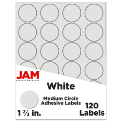 JAM Paper® Circle Label Sticker Seals, 1 2/3", White, Pack Of 120