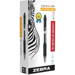 Zebra® Pen SARASA® X20 Retractable Gel Pens, Pack Of 12, Fine Point, 0.5 mm, Translucent Barrel, Black Ink