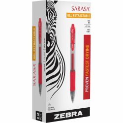 Zebra® Pen SARASA® X20 Retractable Gel Pens, Pack Of 12, Medium Point, 0.7 mm, Translucent Barrel, Red Ink