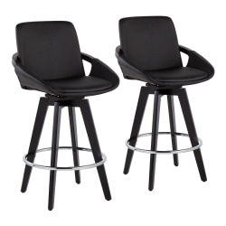 LumiSource Cosmo Faux Leather Counter Stools, Black/Chrome, Set Of 2