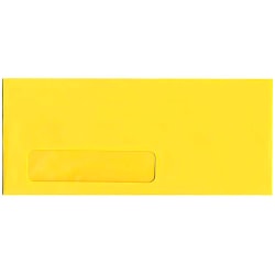 JAM Paper® #10 Single-Window Booklet Envelopes, Bottom Left Window, Gummed Seal, 30% Recycled, Brite Hue Yellow, Pack Of 25