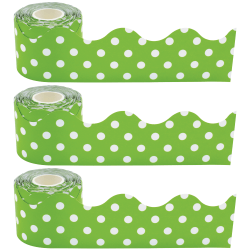 Teacher Created Resources Scalloped Border Trim, Lime Polka Dots, 50' Per Roll, Pack Of 3 Rolls