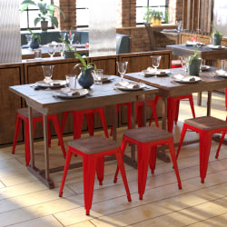 Flash Furniture Backless Table-Height Stools With Wooden Seats, Red, Set Of 4 Stools