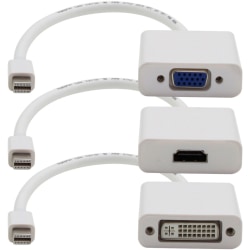 AddOn 3-Piece Bundle of 8in Mini-DisplayPort Male to DVI, HDMI, and VGA Female White Adapter Cables - 100% compatible and guaranteed to work
