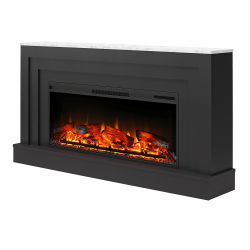 Ameriwood Home Lynnhaven Wide Mantel With Linear Electric Fireplace, 32-11/16"H x 62-7/16"W x 11-13/16"D, Black/White Marble