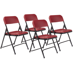 National Public Seating Lightweight Plastic Folding Chairs, Burgundy/Black, Set Of 4 Chairs