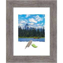 Amanti Art Rectangular Narrow Picture Frame, 14" x 17", Matted For 8" x 10", Pinstripe Plank Gray