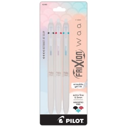 Pilot FriXion Waai Retractable Erasable Gel Ink Pens, Extra Fine Point, 0.5mm, Beige Barrels, Assorted Inks, Pack of 3 Pens, 21056
