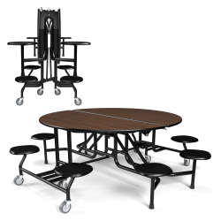 Palmer Hamilton 59T Round Mobile Cafeteria Table, 29" x 83", Montana Walnut