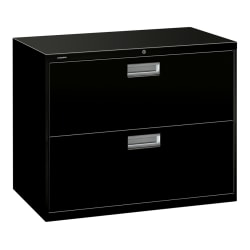 HON® Brigade® 600 36"W Lateral 2-Drawer File Cabinet, Metal, Black
