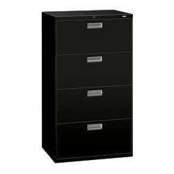 HON® Brigade® 600 36"W Lateral 4-Drawer File Cabinet, Metal, Black