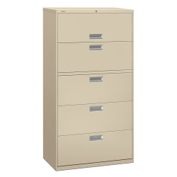 HON® Brigade® 600 18"D Lateral 5-Drawer File Cabinet, Putty