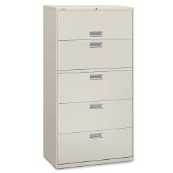 HON® Brigade® 600 36"W x 18"D Lateral 5-Drawer File Cabinet, Light Gray