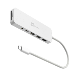 j5create Eco-Friendly USB-C Multi-Port Hub With Power Delivery, 6-3/4", White, JCD373EW
