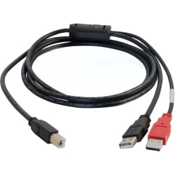 C2G 6ft USB 2.0 One B Male to Two A Male Y-Cable - Type B Male USB - Type A Male USB - 6ft - Black