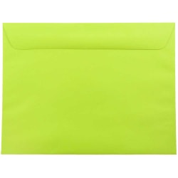 JAM Paper Booklet Envelopes, 9" x 12", Gummed Seal, Ultra Lime Green, Pack Of 25