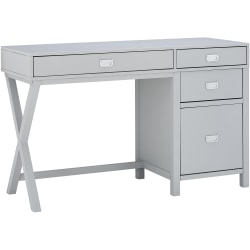 Linon Ari 48"W Home Office Writing Desk With Side Storage, Gray/Silver