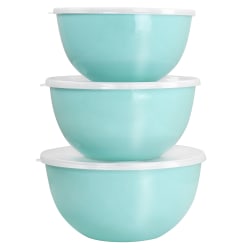 Martha Stewart 6-Piece Enamel Mixing Bowl And Lid Set, Turquoise