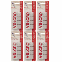 VELCRO® Brand STICKY BACK® Fasteners, Square, 0.88", White, 12 Fasteners Per Pack, Set Of 6 Packs