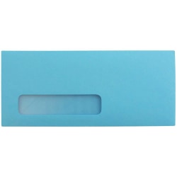 JAM Paper® #10 Single-Window Booklet Envelopes, Bottom Left Window, Gummed Seal, 30% Recycled, Brite Hue Blue, Pack Of 25