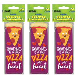 Eureka Bookmarks, 2" x 6", Pizza Scented, 24 Per Pack, Set Of 3 Packs