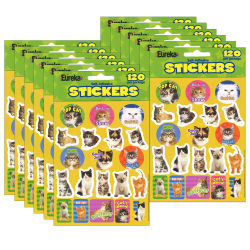 Eureka Theme Stickers, Motivational Cats, 120 Stickers Per Pack, Set Of 12 Packs