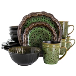 Elama Jade Waves 16-Piece Dinnerware Set, Green