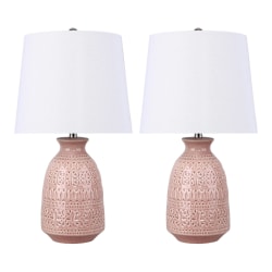 LumiSource Claudia Contemporary Accent Lamps, 20"H, White Shade/Rose Tan Base, Set Of 2 Lamps