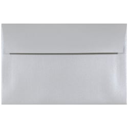 JAM Paper® Booklet Invitation Envelopes, A9, Gummed Seal, Pearlized Elegance Metallic Silver, Pack Of 25
