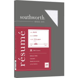 Southworth® 100% Cotton Résumé Paper, 8 1/2" x 11", 32 Lb, 100% Recycled, Blue, Pack Of 100