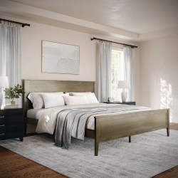 Flash Furniture Martha Stewart Corbin Solid Wood Platform Bed with Wooden Headboard and Footboard, No Box Spring Needed, Brown Gray, King