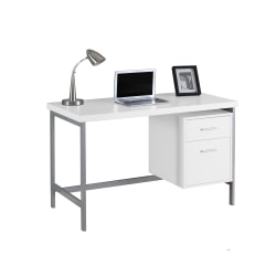 Monarch Specialties Contemporary 48"W Computer Desk With 2-Drawers, White/Silver