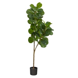 Nearly Natural Fiddle Leaf Fig 66"H Artificial Tree With Planter, 66"H x 10"W x 10"D, Green/Black