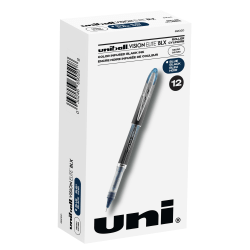 uni-ball® Vision™ Elite™ BLX Infusion Liquid Ink Rollerball Pens, Micro Point, 0.5 mm, Black Barrel, Black/Blue Ink, Pack Of 12