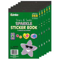 Eureka Sticker Books, Stars & Smiles Sparkle, 268 Stickers Per Book, Pack Of 6 Books