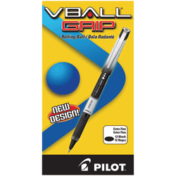 Pilot® V-Ball Grip™ Liquid Ink Rollerball Pens, Extra Fine Point, 0.5 mm, Metallic Silver/Gray Barrel, Black Ink, Pack Of 12 Pens