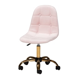 Baxton Studio Kabira Velvet Mid-Back Swivel Office Task Chair, Blush Pink/Gold