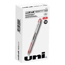 uni-ball® Vision™ Elite™ Liquid Ink Rollerball Pens, Bold Point, 0.8 mm, White Barrel, Red Ink, Pack Of 12
