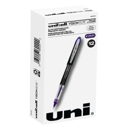 uni-ball® Vision™ Elite™ Liquid Ink Rollerball Pens, Bold Point, 0.8 mm, White Barrel, Purple Ink, Pack Of 12