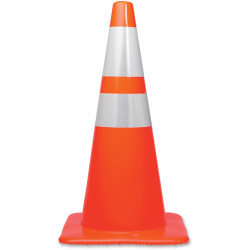 Tatco 28" Traffic Cone - 1 Each - 28" Height - Cone Shape - Stackable, Sturdy - Indoor, Outdoor - Orange, Silver