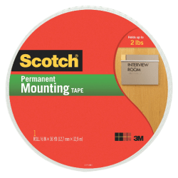 Scotch® Double-Sided Foam Mounting Tape, 1/2" x 36 Yards, Off White