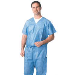 Medline Disposable Scrub Shirts, Medium, Blue, Case Of 30