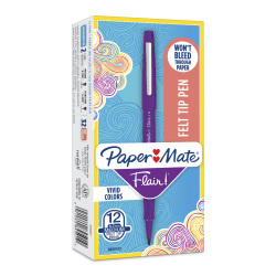 Paper Mate® Flair® Porous-Point Pens, Medium Point, 0.7 mm, Purple Barrel, Purple Ink, Pack Of 12
