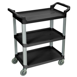 Luxor 3-Shelf Serving Cart, 36 3/4"H x 33 1/2"W x 16 3/4"D, Black