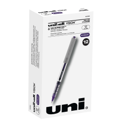 uni-ball® Vision™ Rollerball Pens, Fine Point, 0.7 mm, Gray Barrel, Violet Ink, Pack Of 12
