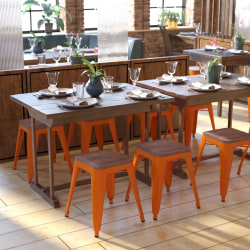 Flash Furniture Backless Table-Height Stools With Wooden Seats, Orange, Set Of 4 Stools
