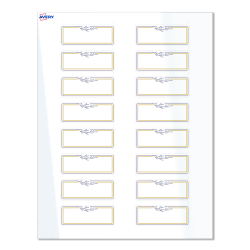 Avery® Print-To-The-Edge Labels With Sure Feed® Technology, S00-D2X-PRWGP10, Rectangle, 1" x 2-5/8", Glossy White, Preprinted Gold & Navy Border with Florals Design, Pack Of 160