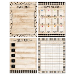 Creative Teaching Press Core Decor Classroom Essentials Charts, Black, White And Wood, 22" x 17", Pack Of 4 Charts