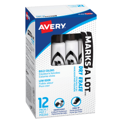 Avery® Marks A Lot Dry-Erase Markers, Chisel Point, Black, Pack Of 12 Markers
